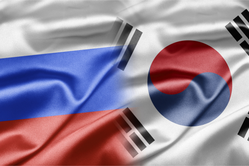 Flags of Russia and South Korea