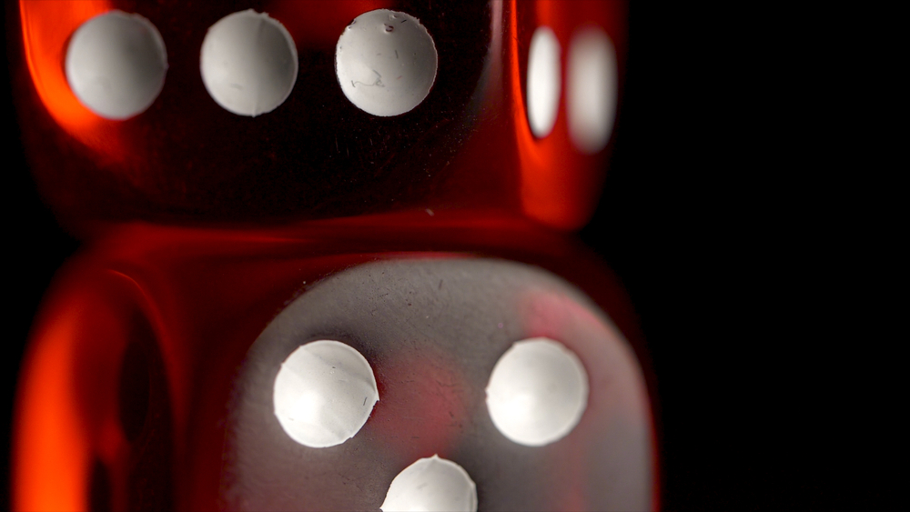 close-up of two red dice