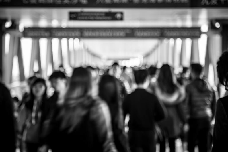 Black and white crowded city background.