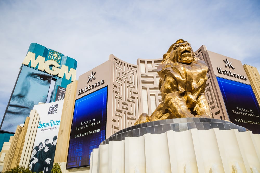 Gold lion statue outside MGM Las Vegas