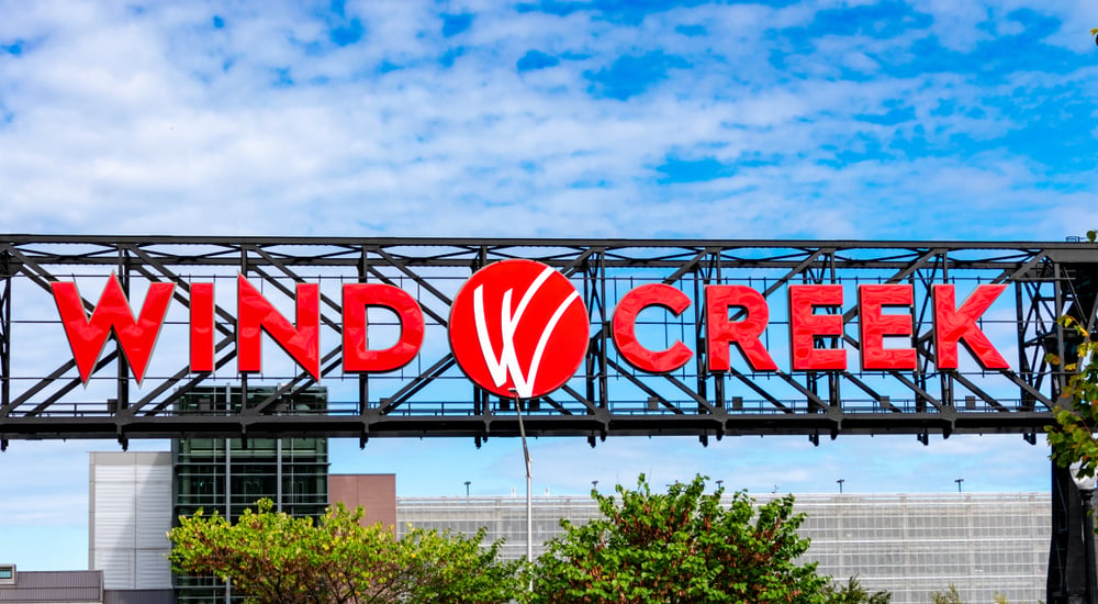 Wind Creek sign to Bethlehem hotel-casino property