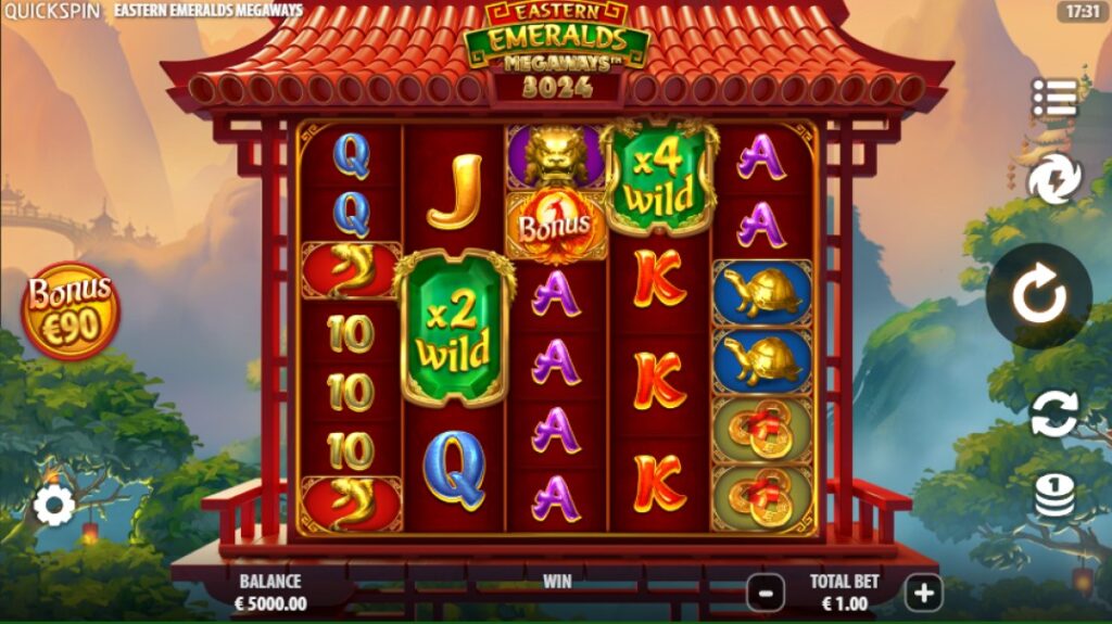 Eastern Emeralds Megaways slot reels by Quickspin